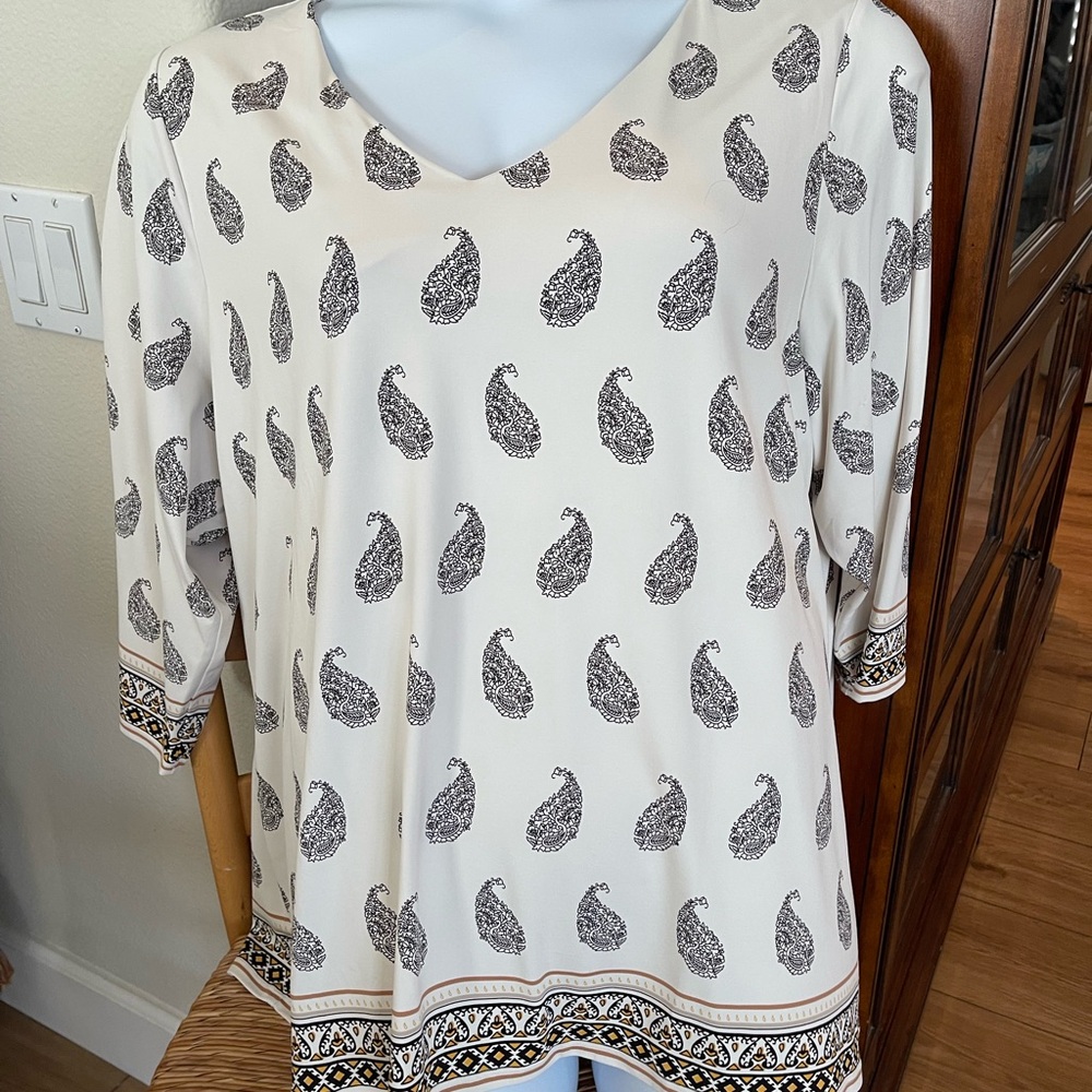 Charter Club Cream and Black Paisley Blouse